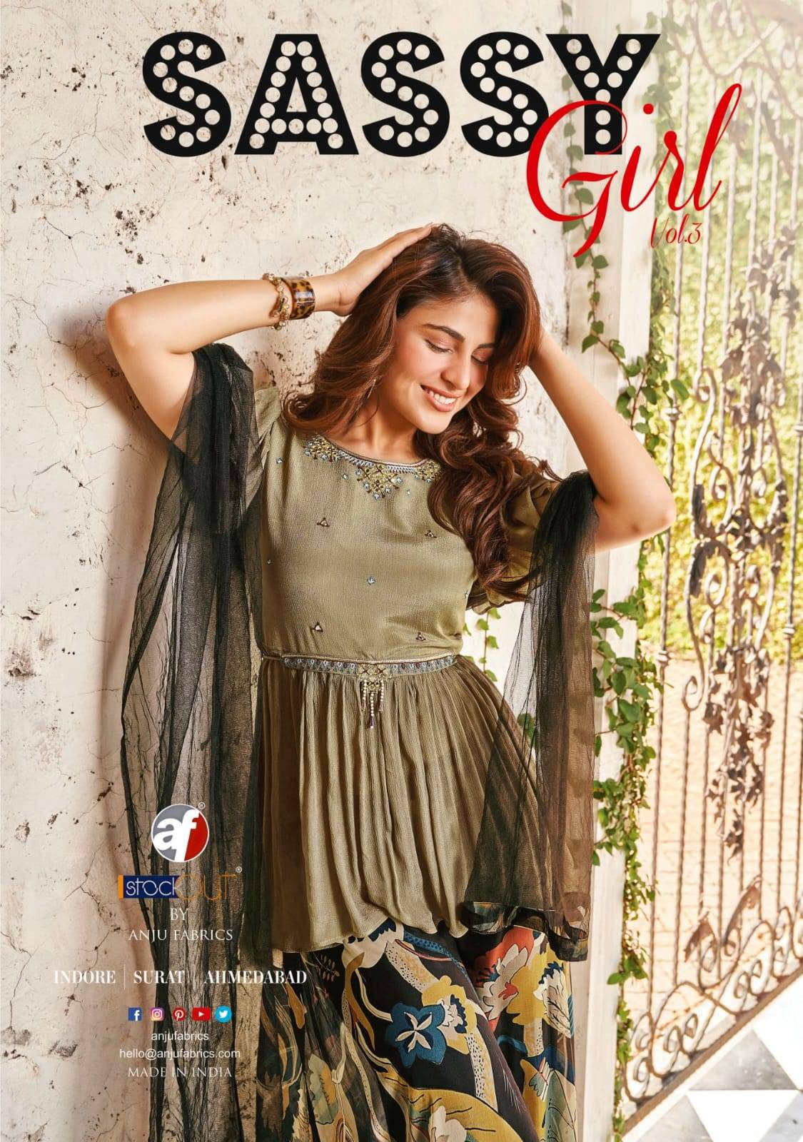 Sassy girl vol-3 by Anu fabrics 7221 TO 7226 SERIES Indian PURE CHINON CHIFFON party wear designer kurti with palazo At Wholesale Price